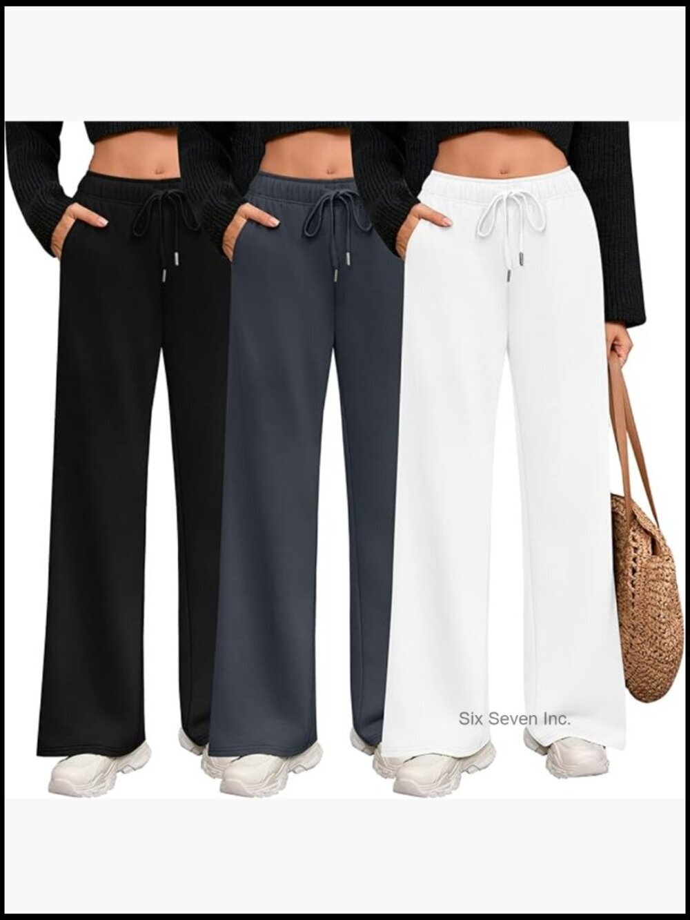 3 Pack Wide Leg Sweatpants Drawstring Elastic Waist Joggers with Pockets